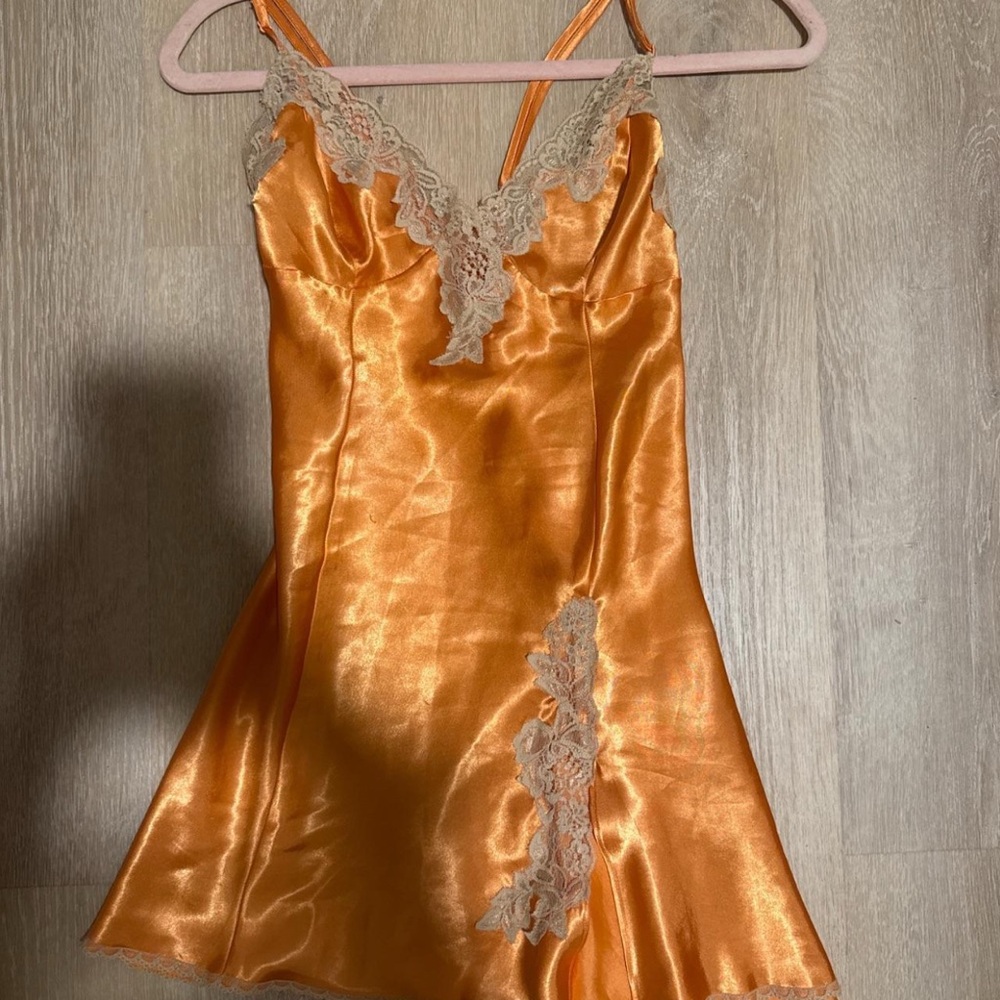 Elegant Orange Satin Lace Slip